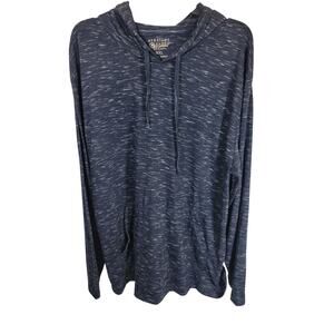 Straight Faded Navy Blue Marled Long Sleeve Activewear Hoodie Top Men's Size 2XL